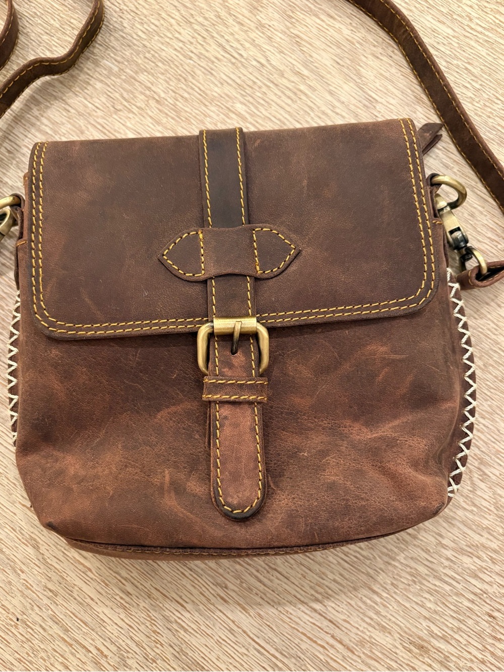 Brown Faux Leather Crossbody Bag with Buckle Detail